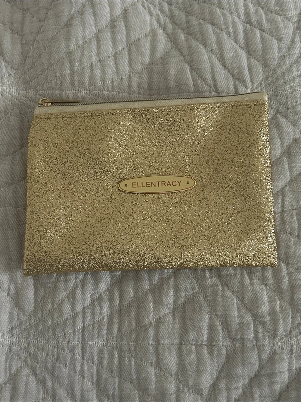 Ellen Tracy Gold Glitter Zip Pouch NWOT